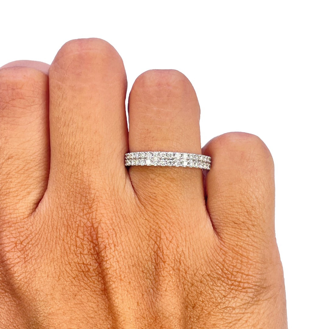 18ct White Gold 0.48ct Natural Diamond Double Row Pave Half Eternity Band