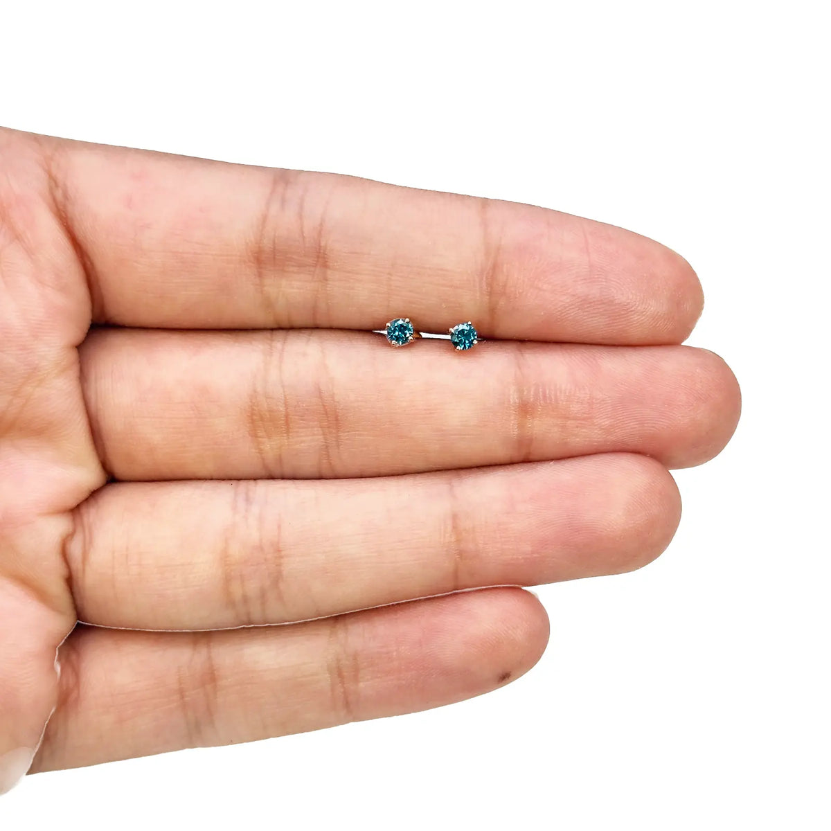 18ct Rose Gold & Natural Round 4-Claw Blue Diamond Children's Earrings 0.15ct