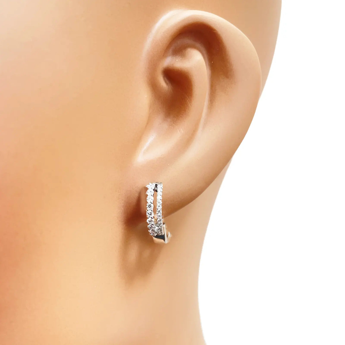 18ct White Gold Natural Diamond 0.37ct Hoop Huggies Earrings 9mm Diameter Diamond earring