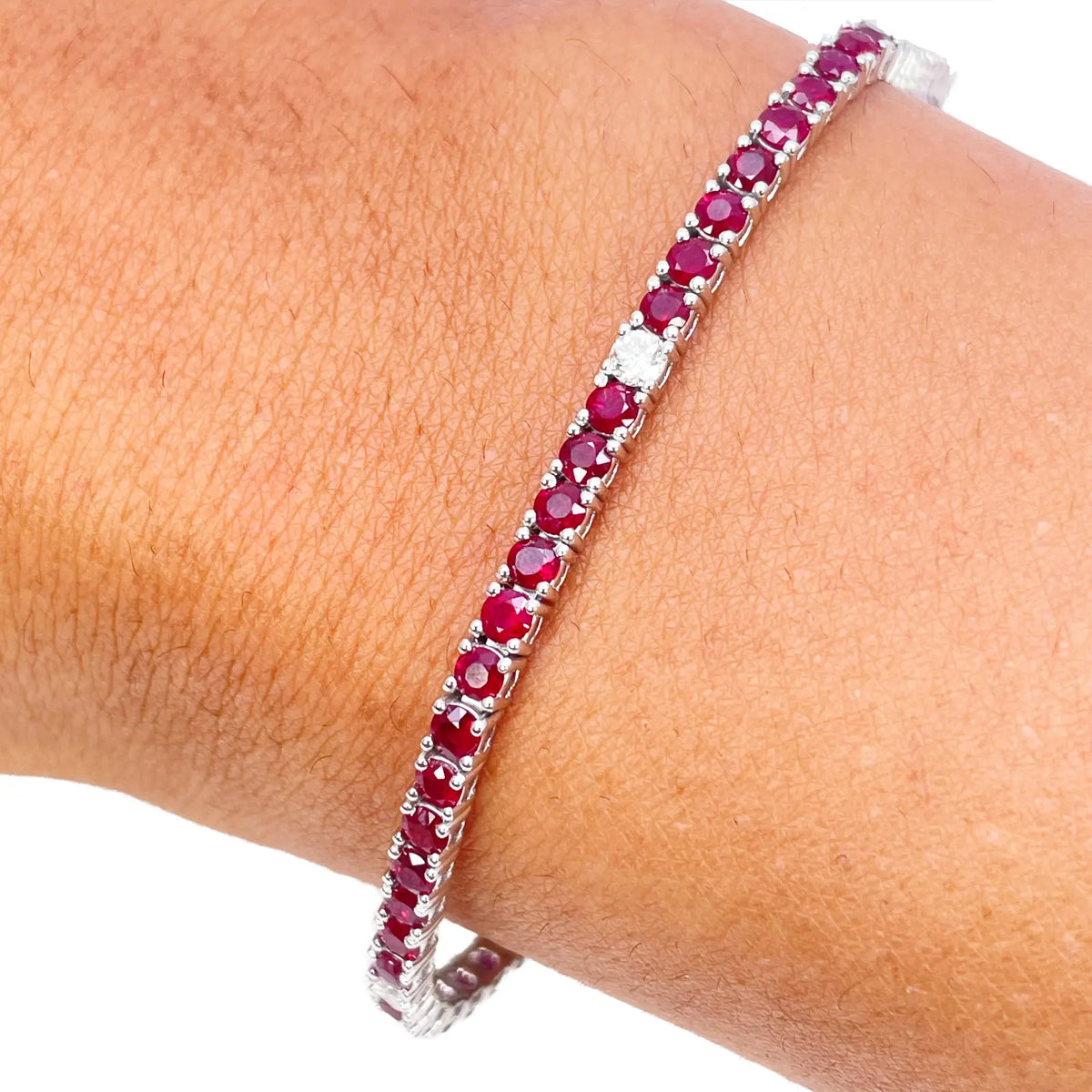 18ct White Gold Natural Round Ruby & Diamond Tennis Bracelet 4.90ct 7 Inches Diamond Bracelets