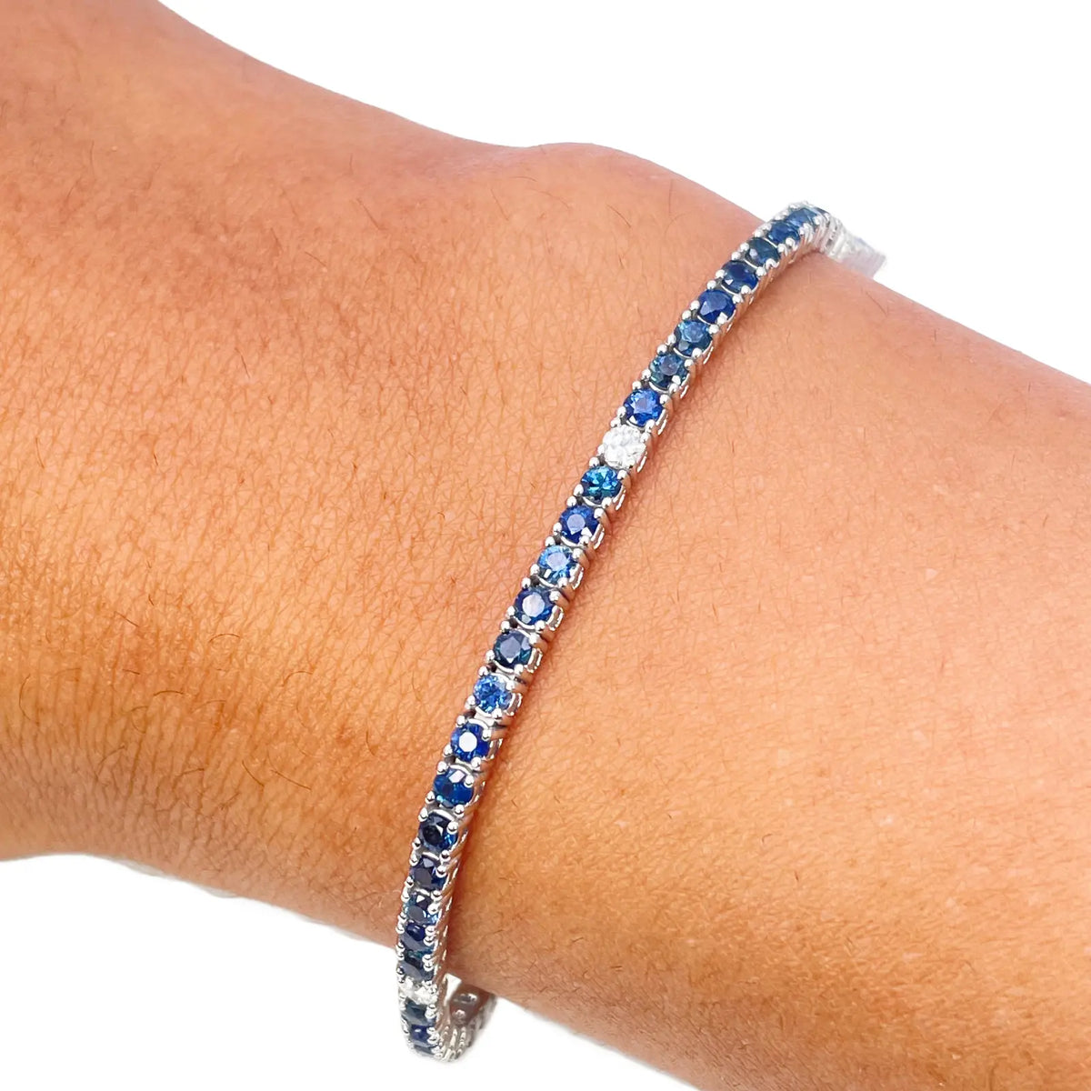 18ct White Gold Natural Round Sapphire & Diamond Tennis Bracelet 3.60ct 7 Inches Diamond Bracelets