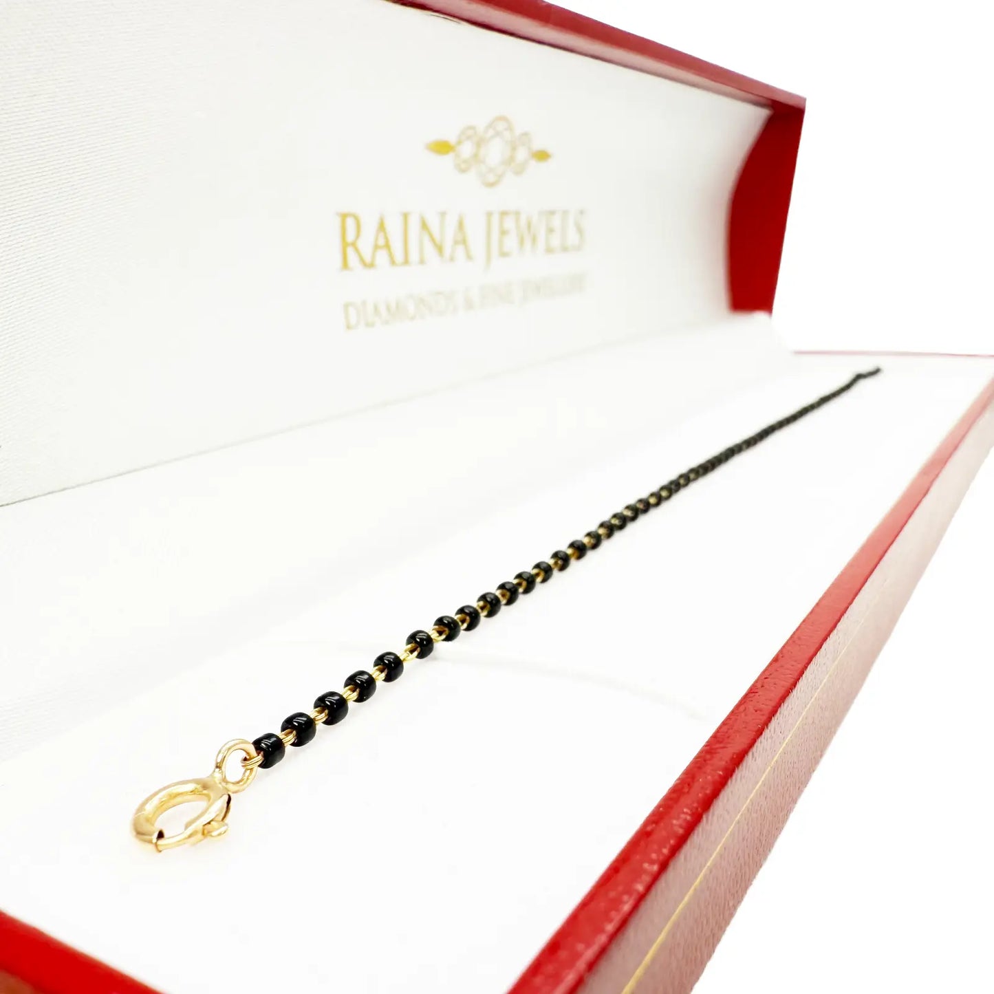 18ct Yellow Gold Traditional Black Beaded Mangalsutra Bracelet 7 Inches