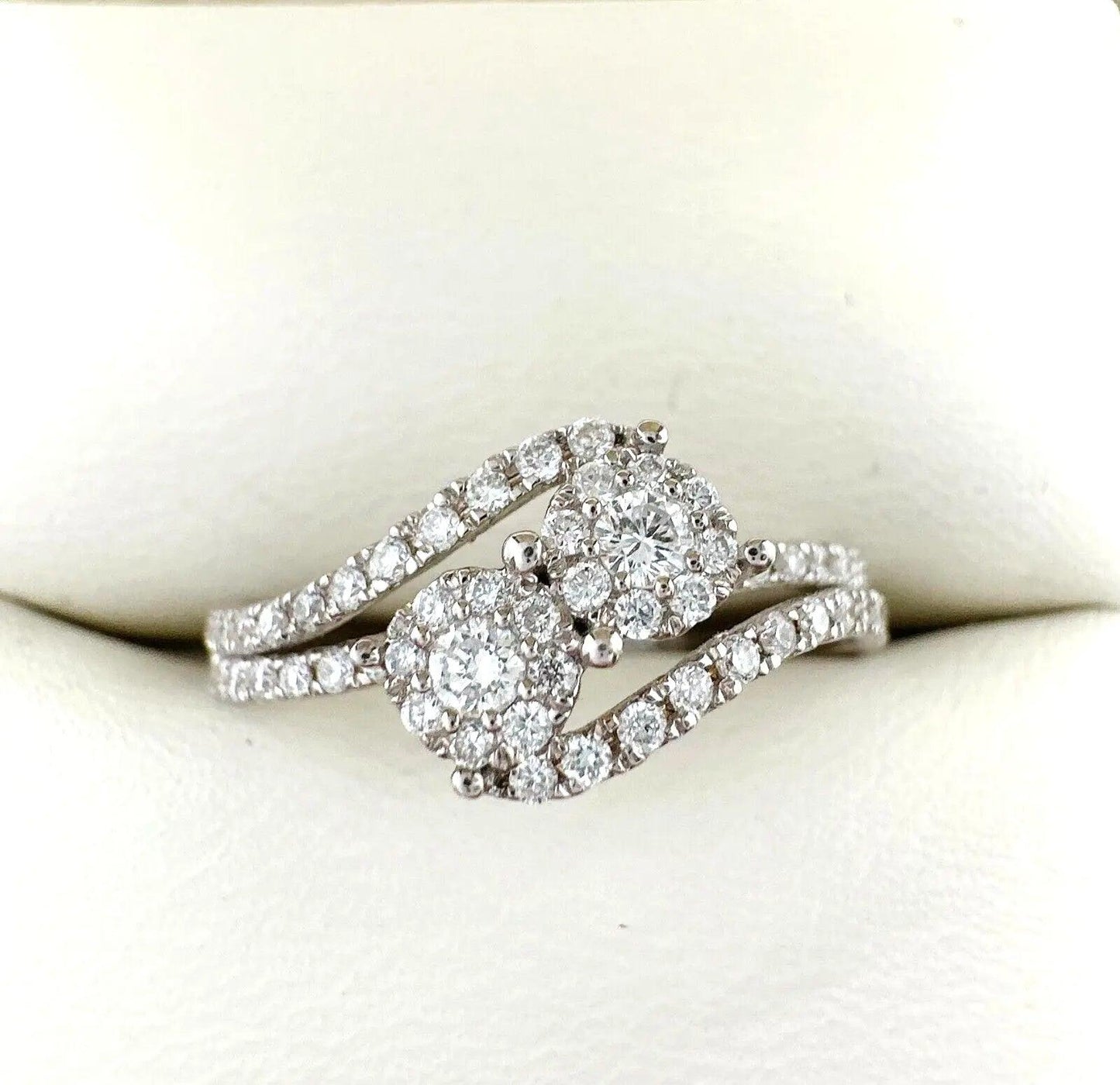 18Carat White Gold Double Row Diamond Cluster Ring 0.40 carats GH SI Hallmark  Diamond Ring
