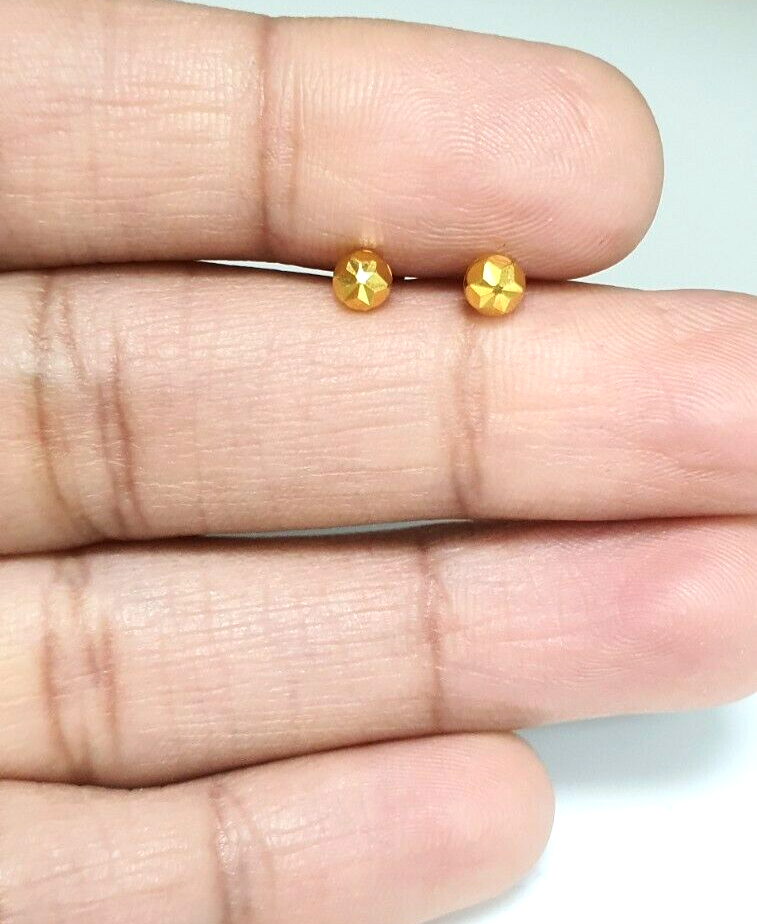 22kt Geelgoud Diamantgeslepen Bloem Ronde Bol Kinder Oorringen 3,6mm