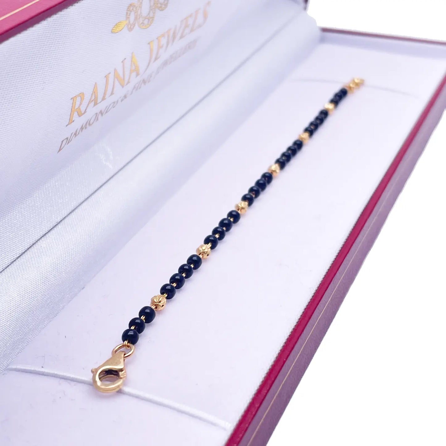 22ct Yellow Gold Children's Bracelet Black & Diamond Cut Gold Beads (Maniya/Manka/Nazariya)