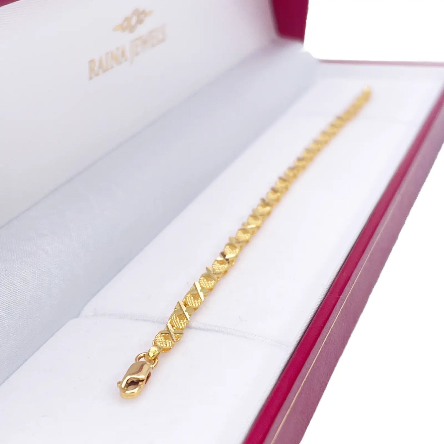 22ct Yellow Gold High Polished Diamond Cut Kiss Bracelet 7'' inches 3.3mm Wide