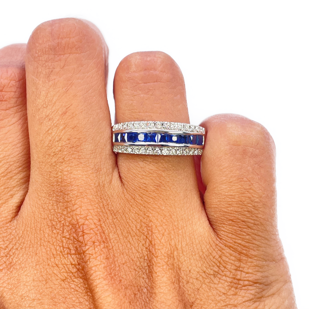 9ct White Gold Princess Sapphire & Diamond Half Eternity Ring 0.98ct