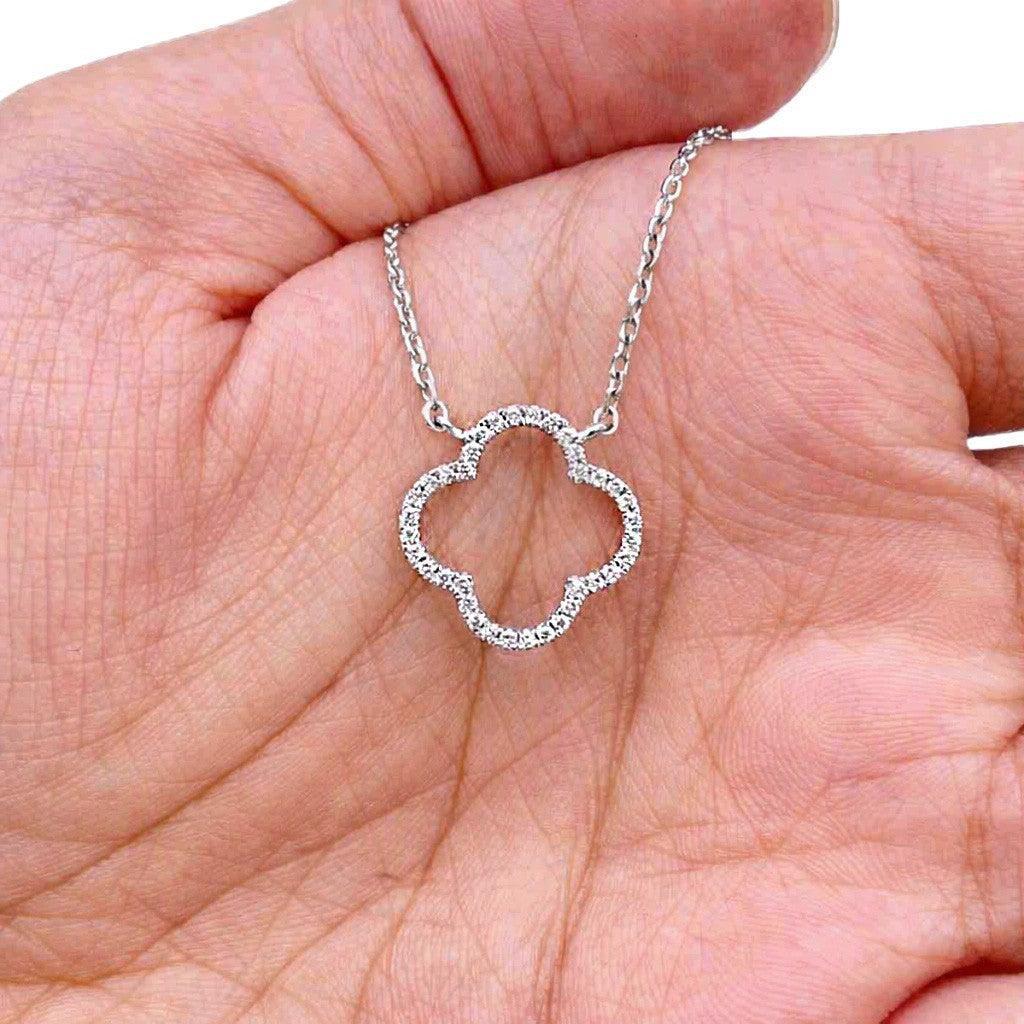 14ct White Gold Elegant Open Flower Diamond Necklace 0.13ct 18 inches
