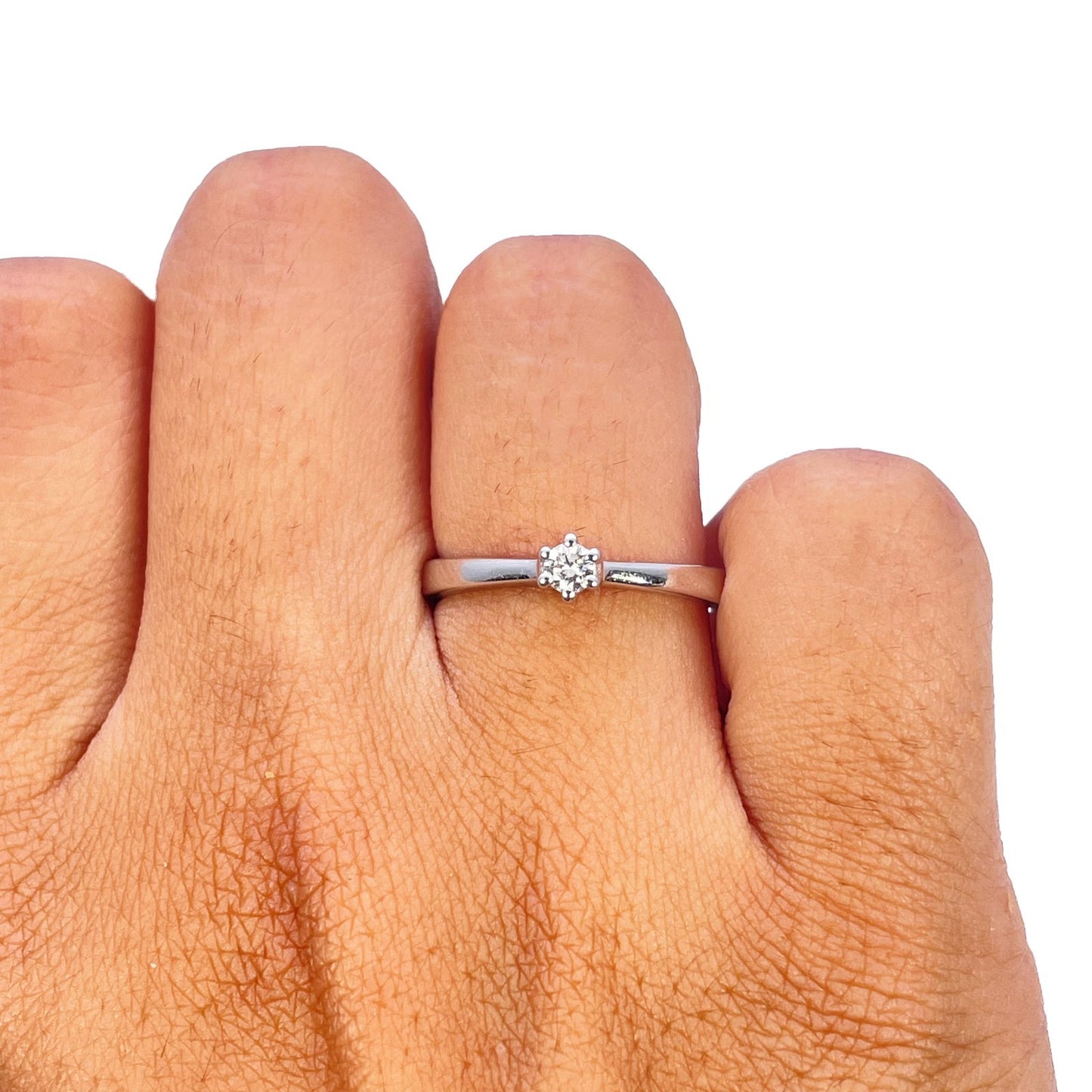 14ct White Gold Natural Diamond Solitaire Ring 0.10ct Six Claw