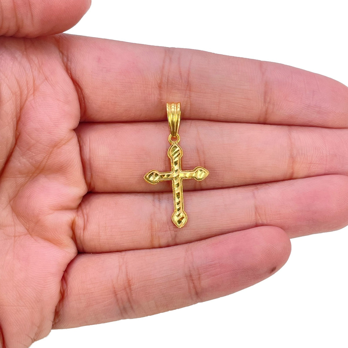 22ct Yellow Gold Diamond Cut Cross Pendant 27x14mm