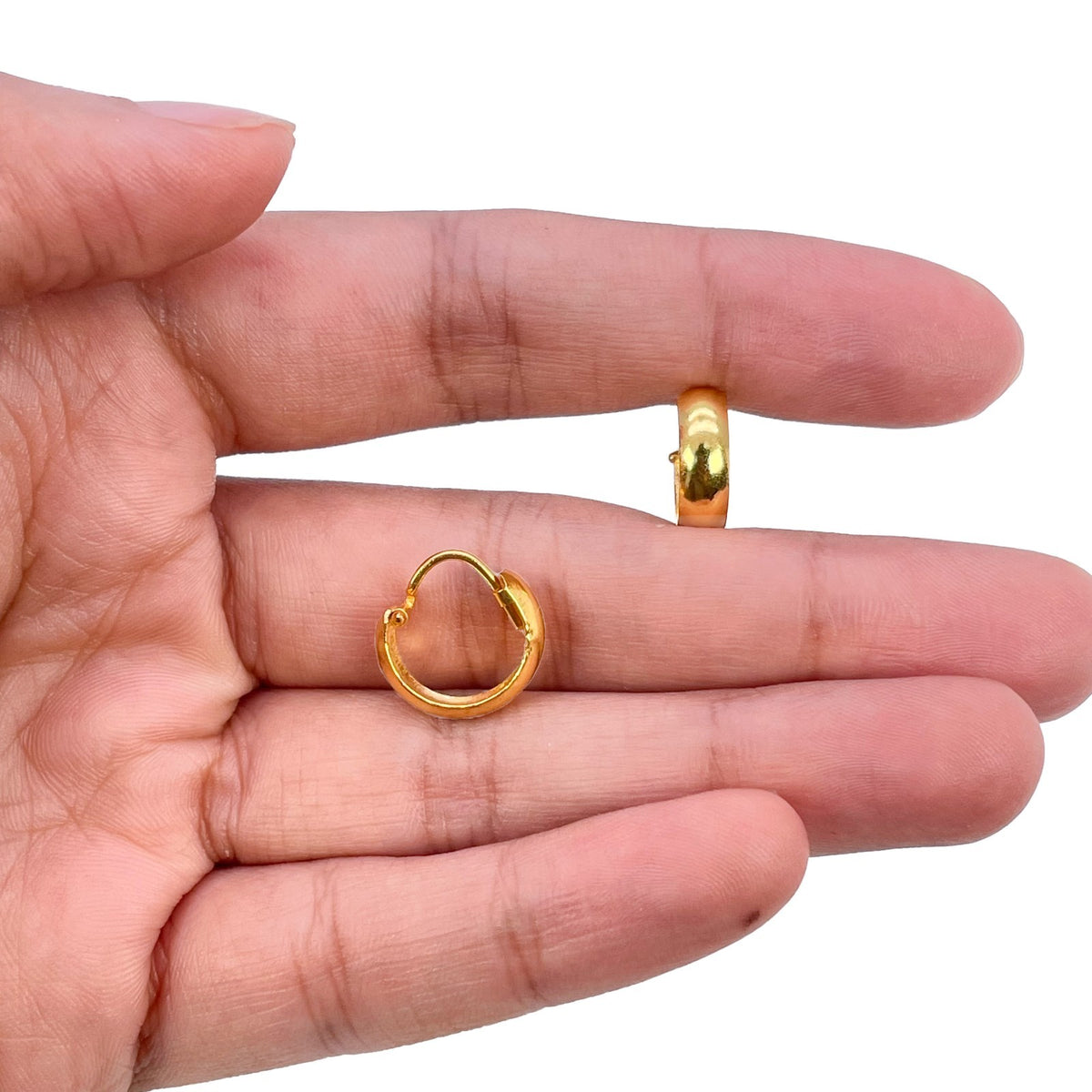 22ct Yellow Gold Dome Hoop Huggie Earrings 10.5mm Diameter