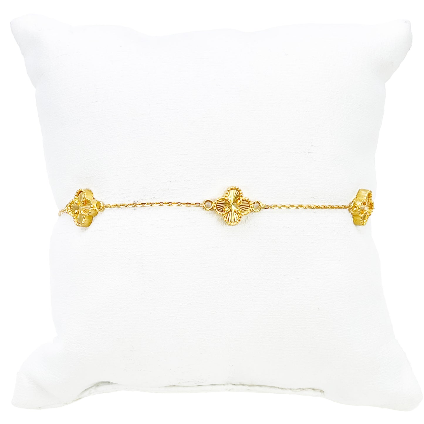22-karaats geelgouden armband met 5 bloemige klavers, diamantgeslepen, 7,5 inch