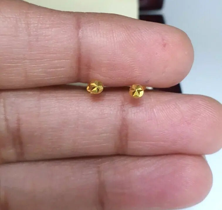 22ct Yellow Gold Diamond Cut Flower Round Ball Children's Earrings 3.2mm
