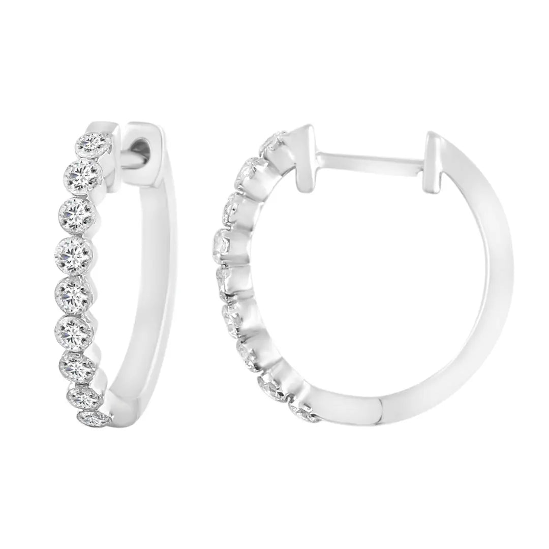 9ct White Gold Diamond Pair of Hoop Earrings 0.51ct 0.5mm wide