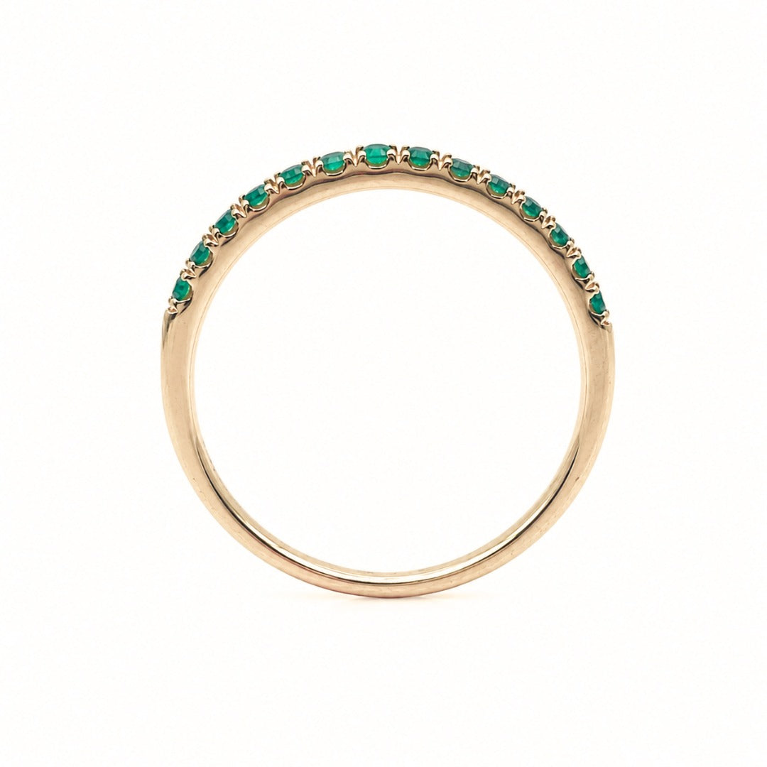 14 Carat Yellow Gold Half Eternity Band with Green Emerald Hallmarked