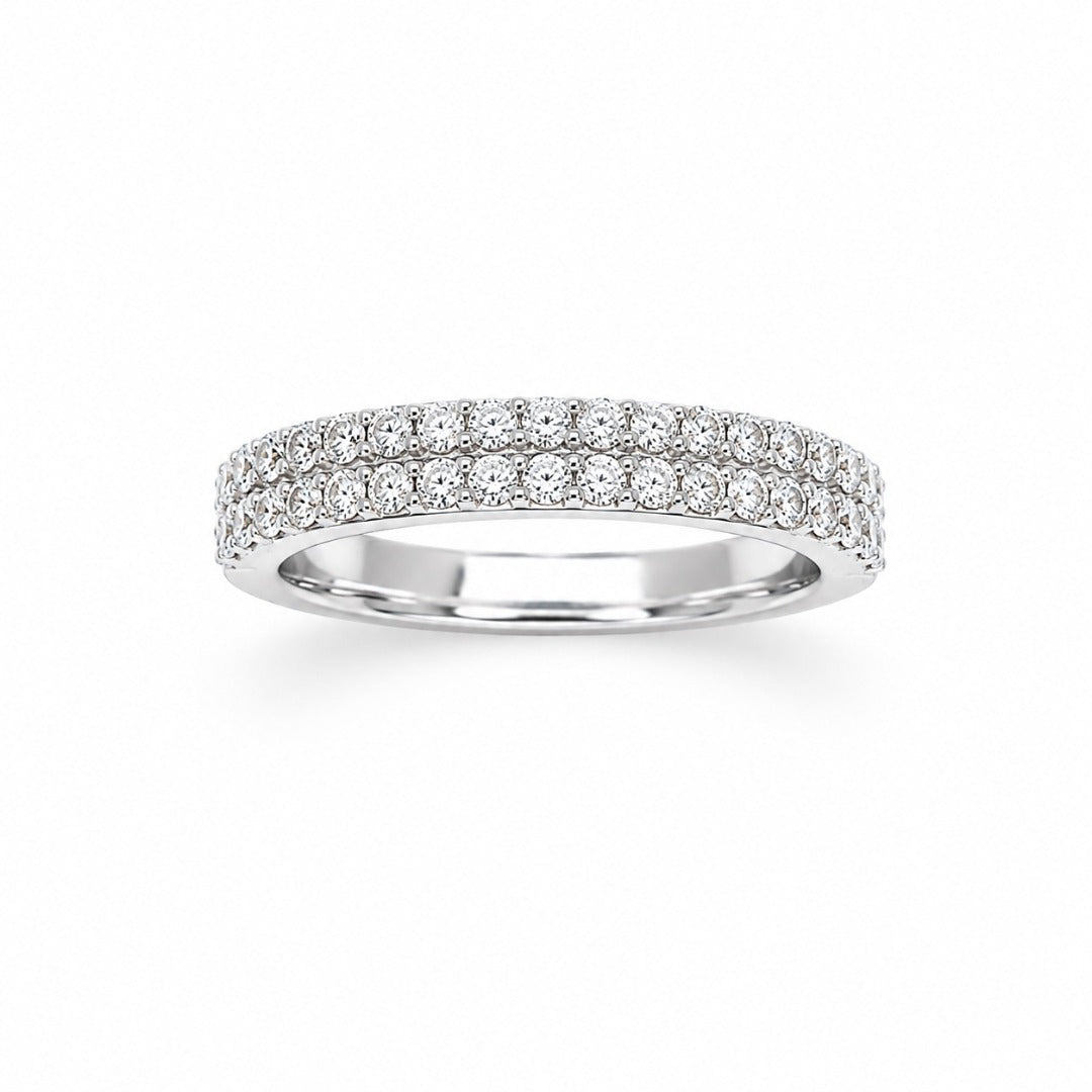 18ct White Gold 0.48ct Natural Diamond Double Row Pave Half Eternity Band