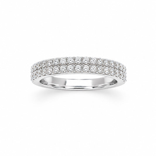 18ct White Gold 0.48ct Natural Diamond Double Row Pave Half Eternity Band
