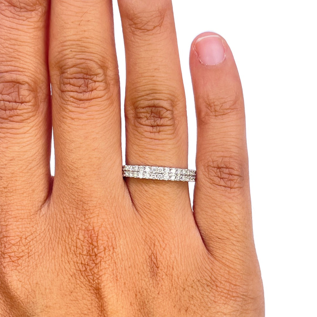 18ct White Gold 0.48ct Natural Diamond Double Row Pave Half Eternity Band