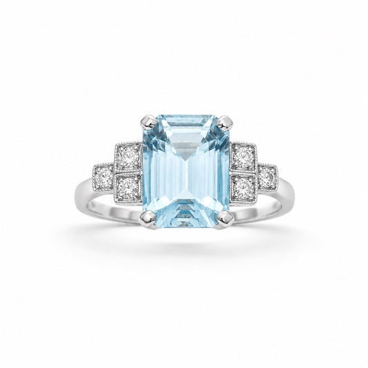 Vintage Design Aquamarine & Diamond Ring 0.35cts Pre-Owned Excellent Condition