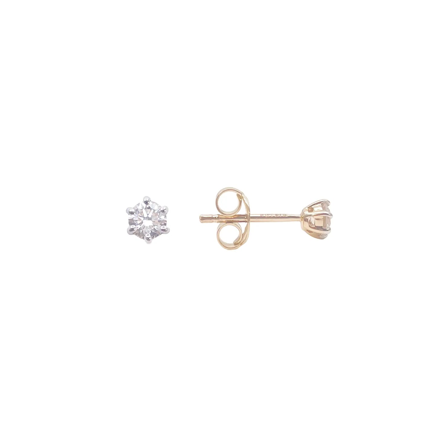 14ct Gold Natural Round Diamond Stud Earrings 0.30ct 6 Claw 3.7mm Wide 