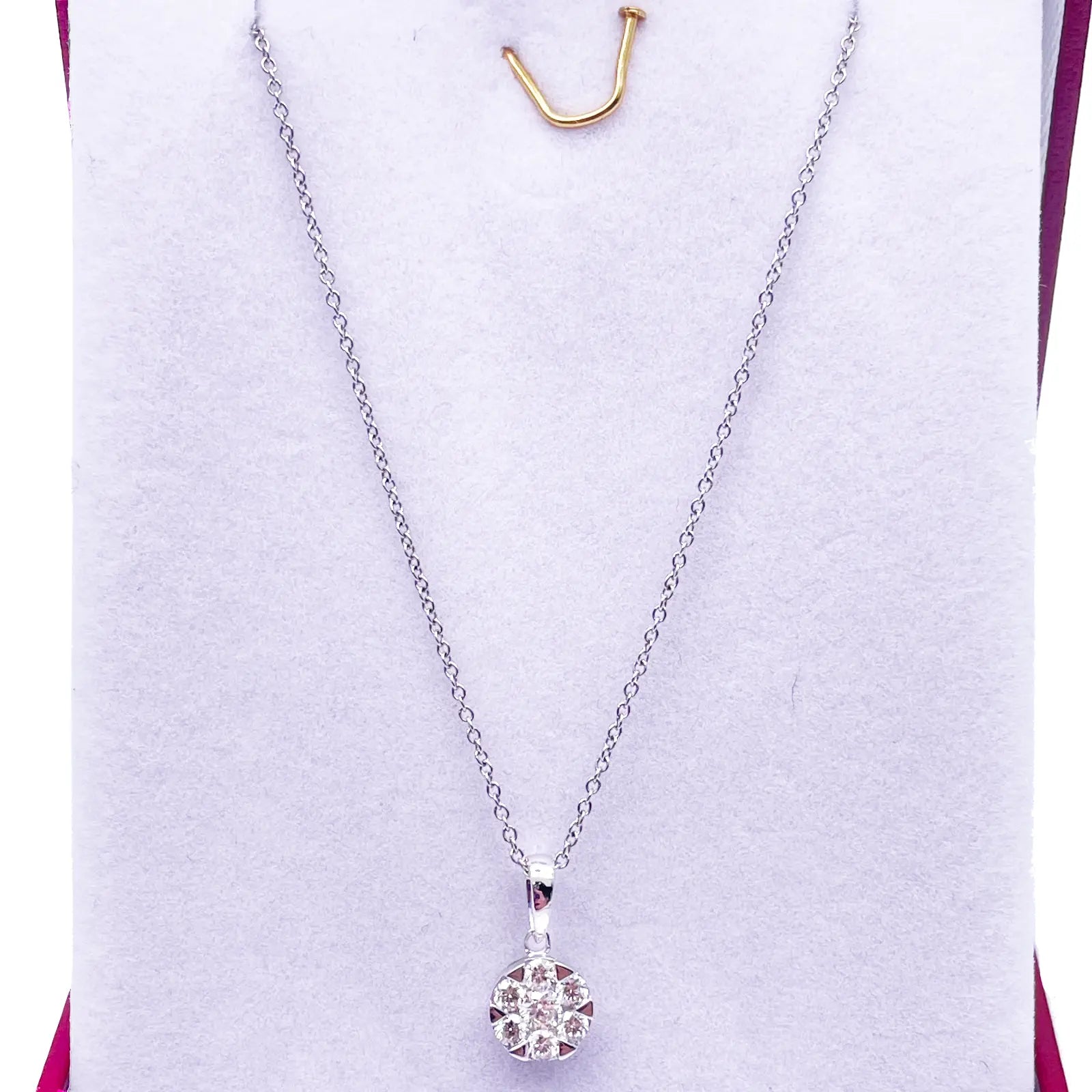 14ct White Gold Diamonds Round Pendant Necklace 0.32ct 