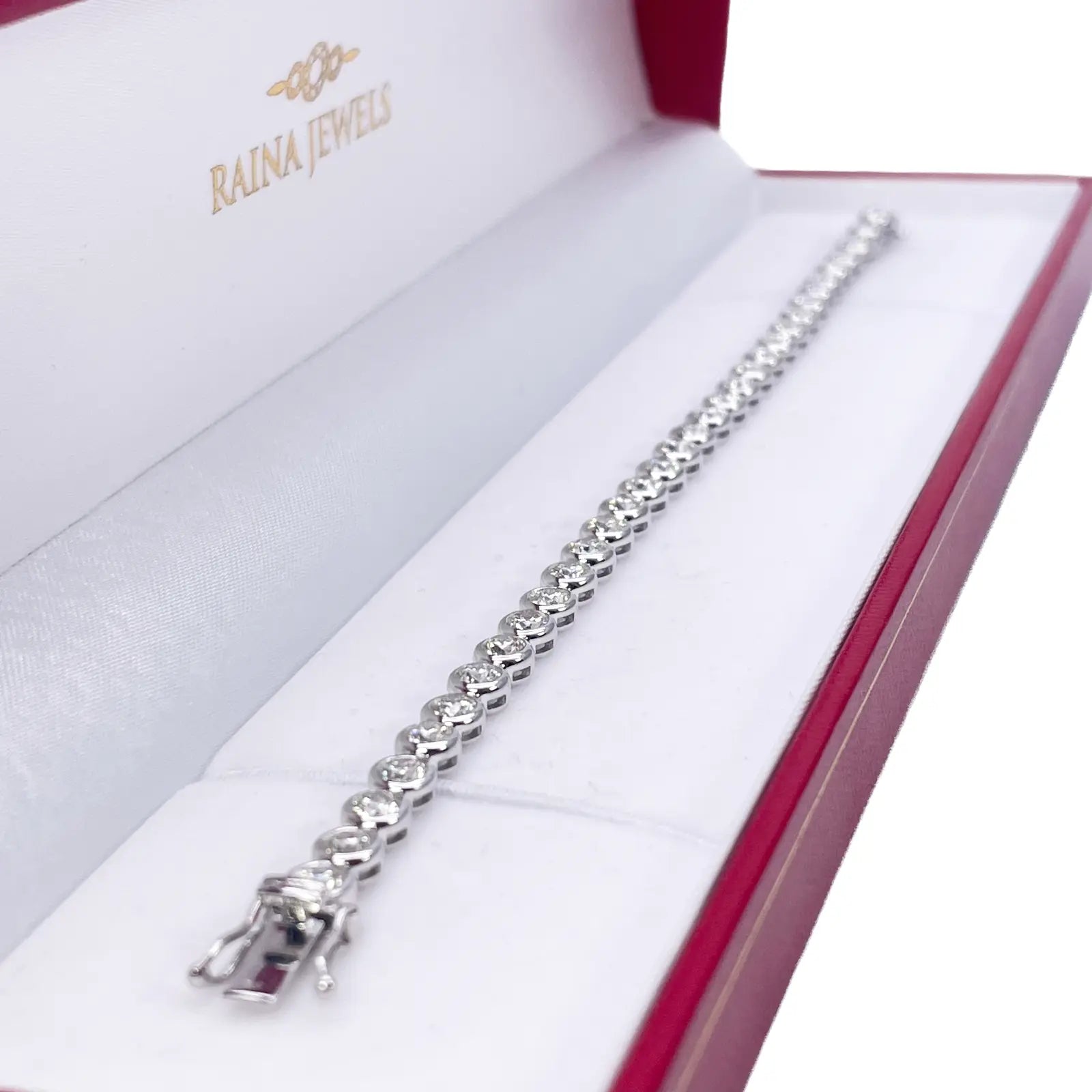 14ct White Gold Natural Diamond Bezel Tennis Bracelet 3.95ct 7 inches  Diamond Bracelets