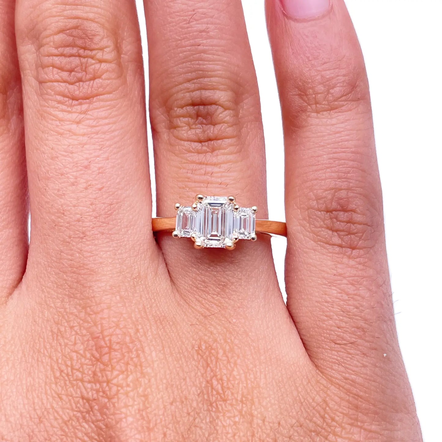 14ct Yellow/White Gold LabGrown Diamond 1.40ct Emerald Cut 3-Stone Ring IGI Cert 