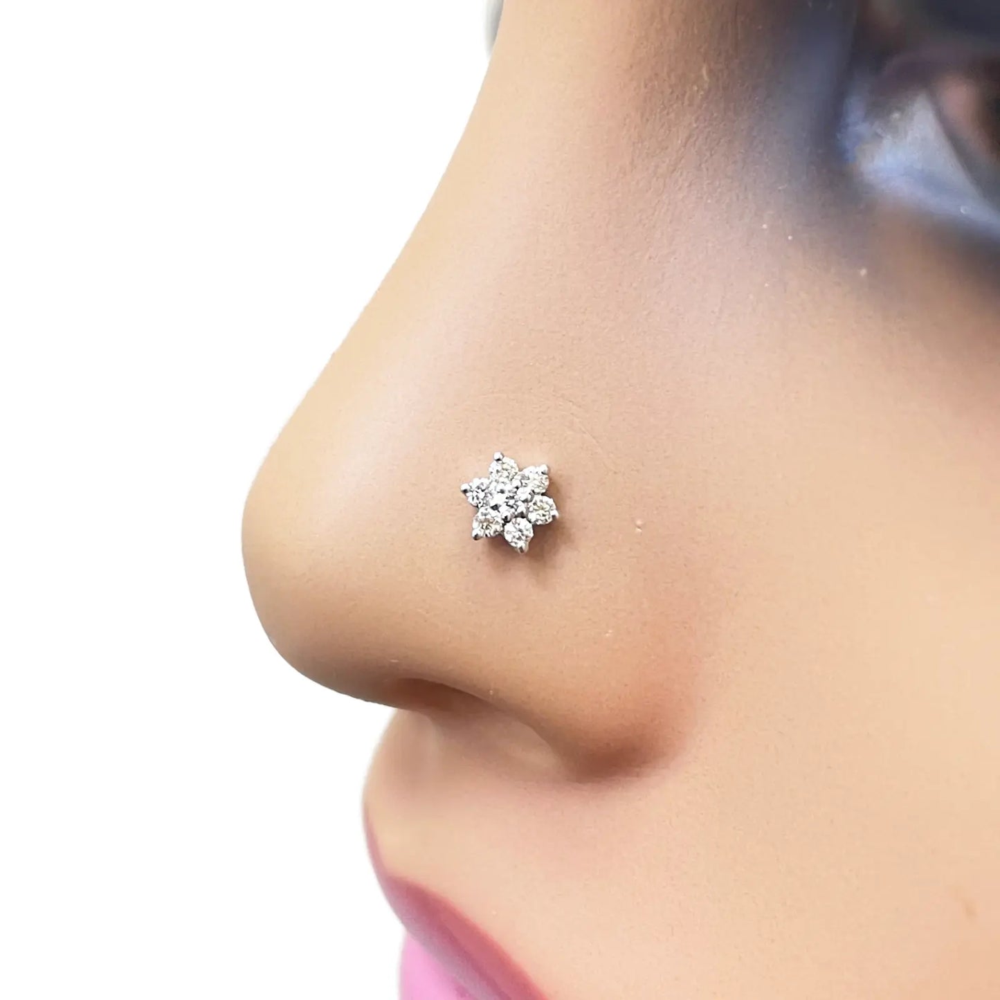 18ct Gold Natural Round Diamond Flower Nose Stud 0.09ct  Diamond Bracelets