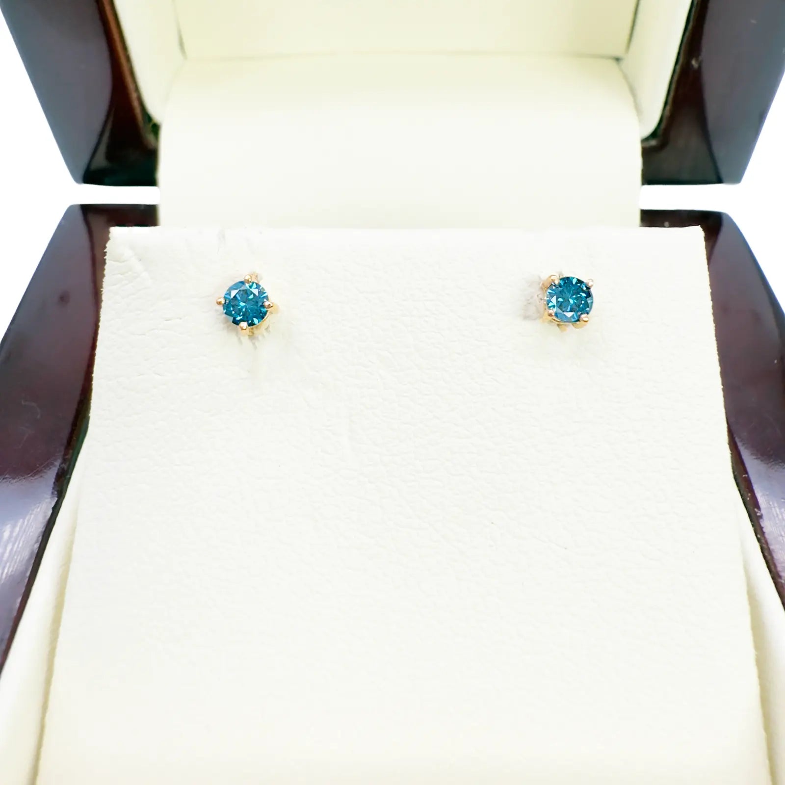 18ct Rose Gold & Natural Round 4-Claw Blue Diamond Children's Earrings 0.15ct 