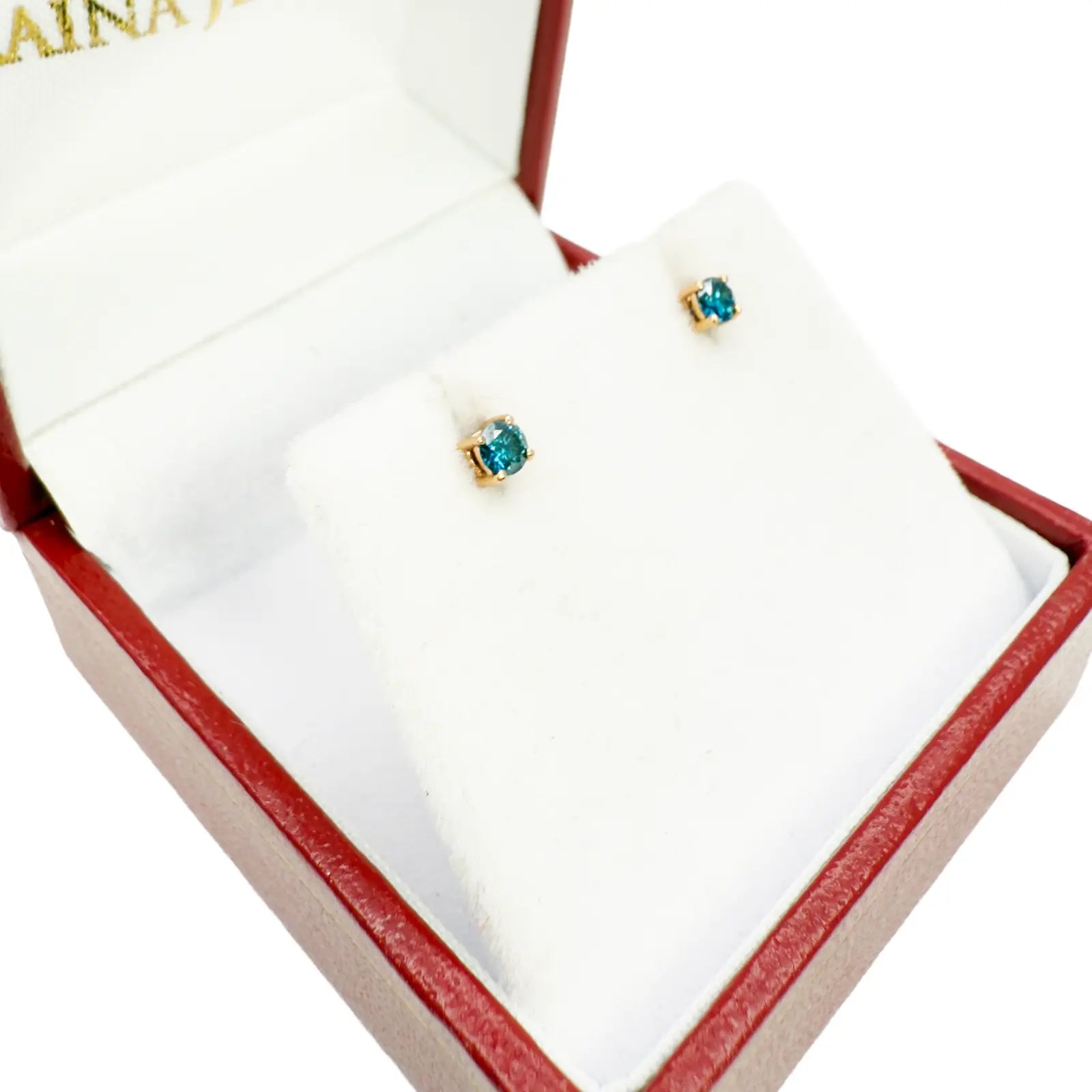 18ct Rose Gold & Natural Round 4-Claw Blue Diamond Children's Earrings 0.15ct 