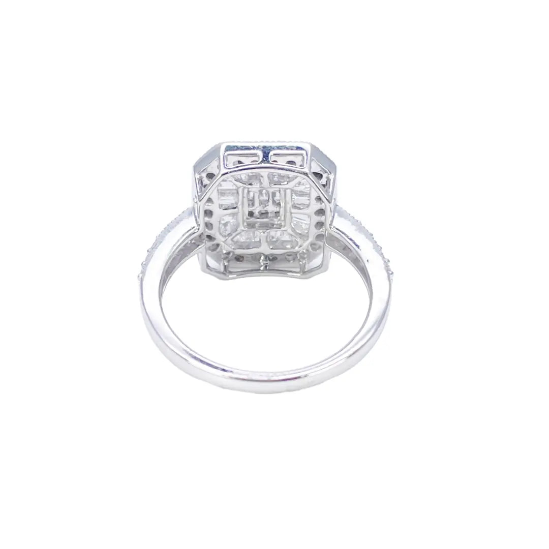 18ct White Gold Diamond Round-Baguette Cluster Ring 0.75ct  Diamond Ring