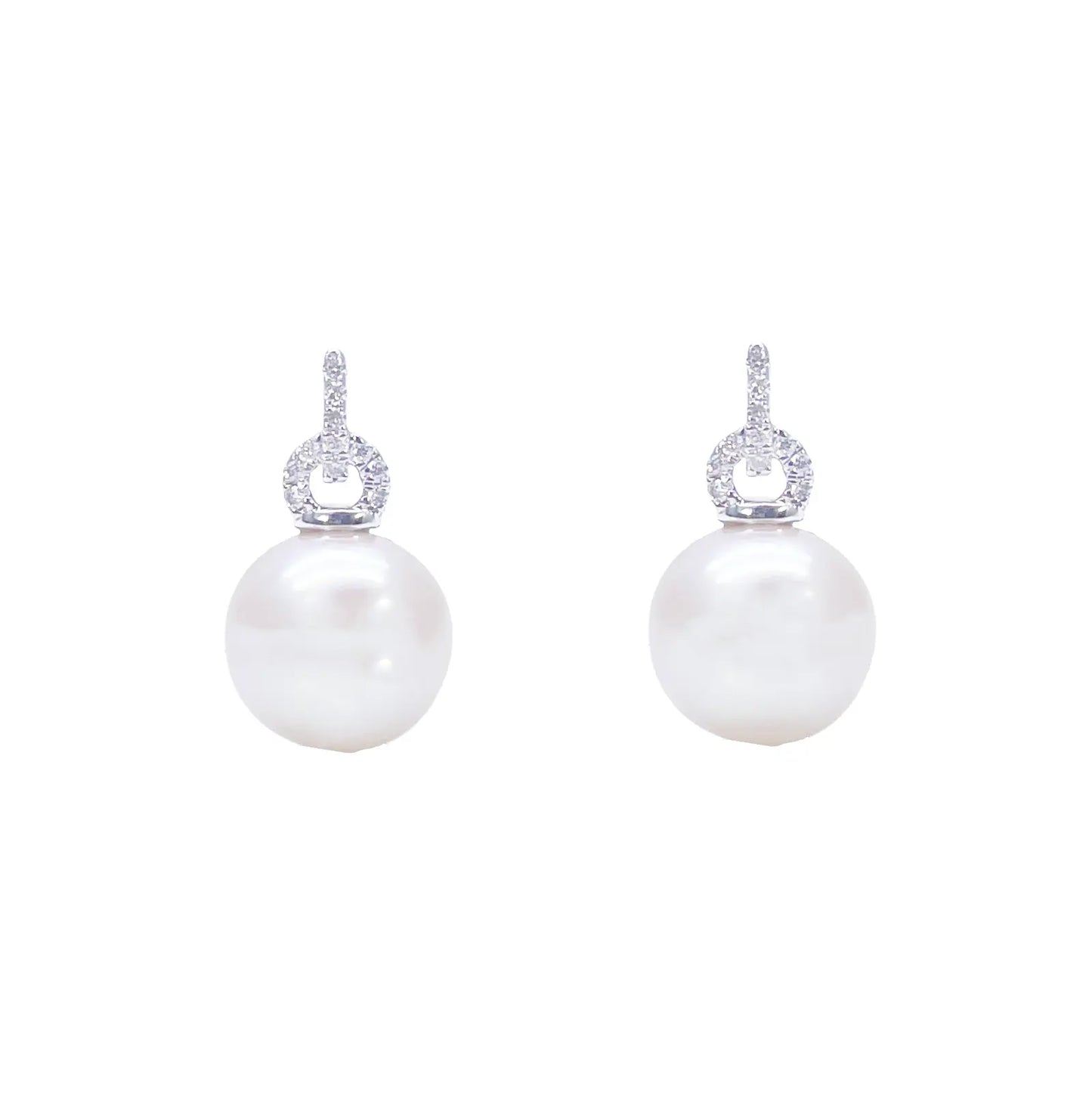 18ct White Gold Freshwater Pearl & Diamond Drop Pair Earrings 0.05ct 