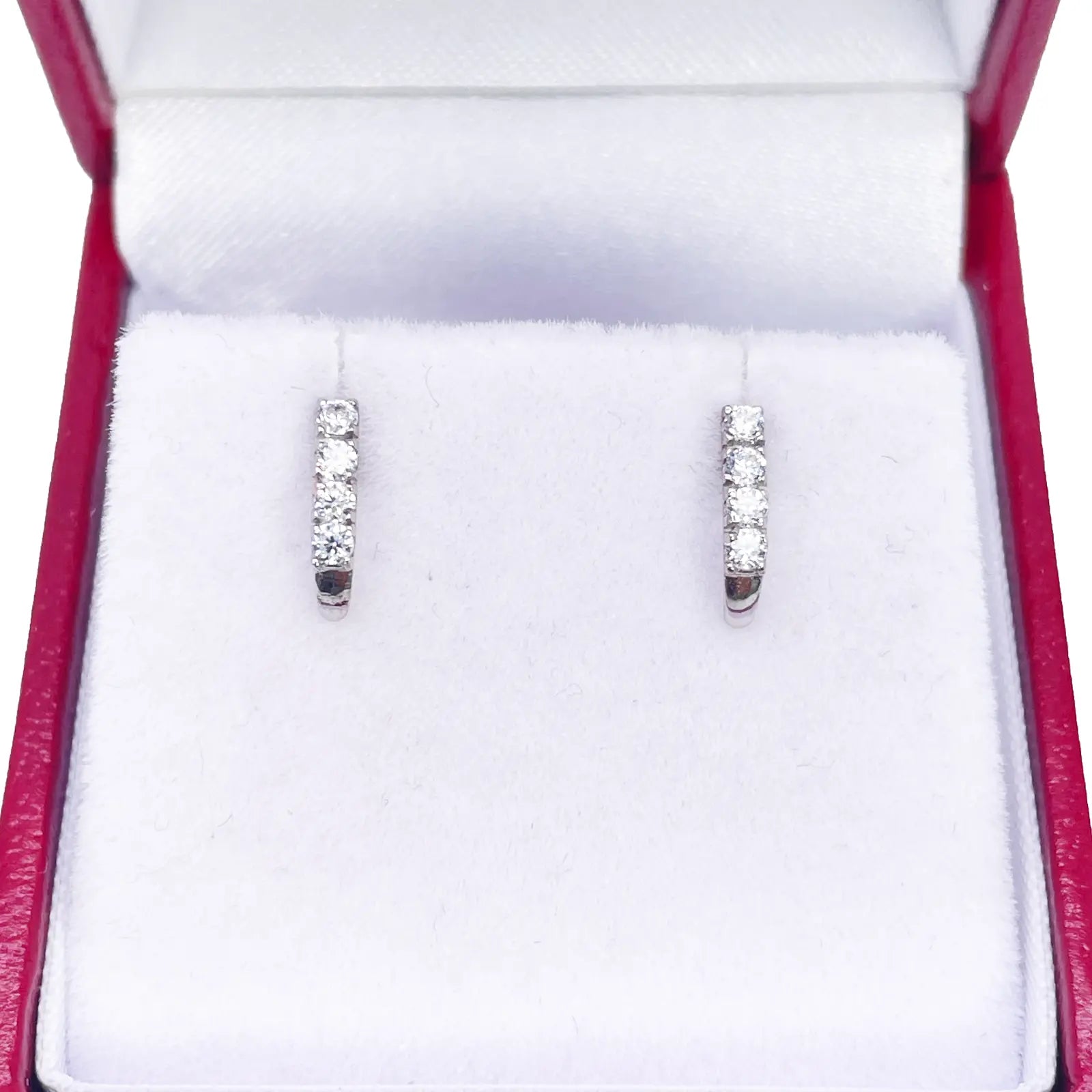 18ct White Gold High Polished Five Stone Cubic Zirconia Childrens Earrings 9mm Length 