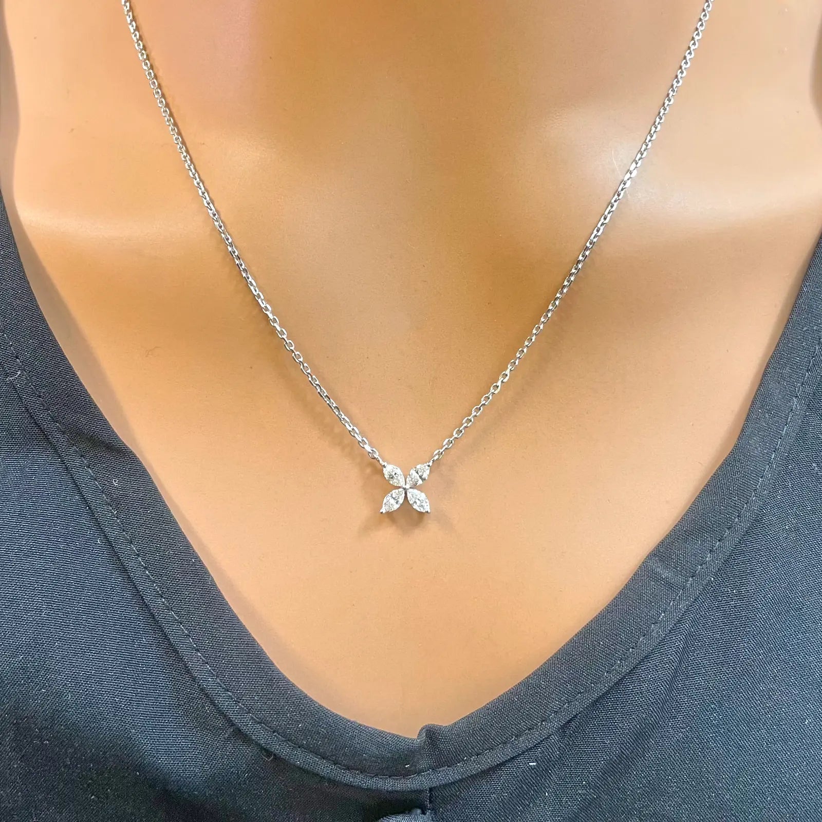 18ct White Gold Marquise Diamond Four-Leaf Flower Pendant Necklace ? 0.40ct  Diamond Necklace