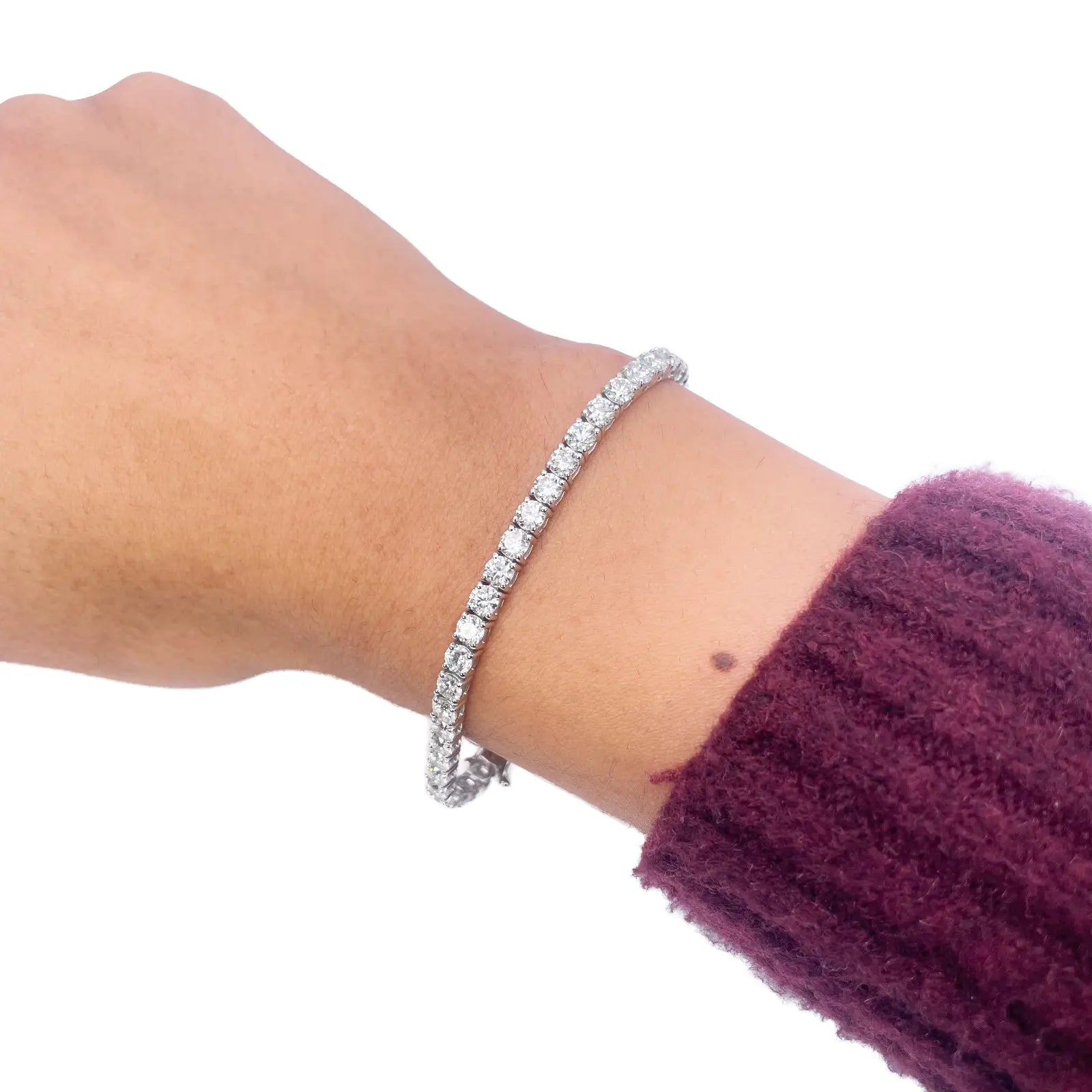18ct White Gold Natural Diamond 4-Claw Tennis Bracelet 7.03ct 7inches  Diamond Bracelets