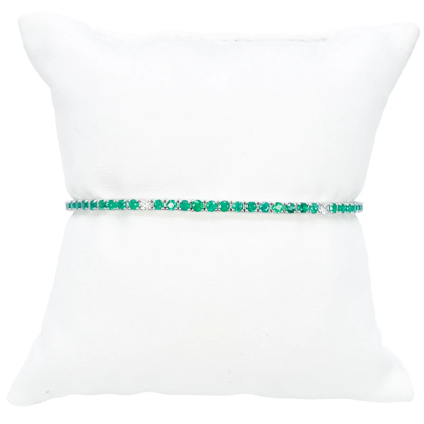 18ct White Gold Natural Round Emerald & Diamond Tennis Bracelet 3.00ct 7 Inches  Diamond Bracelets