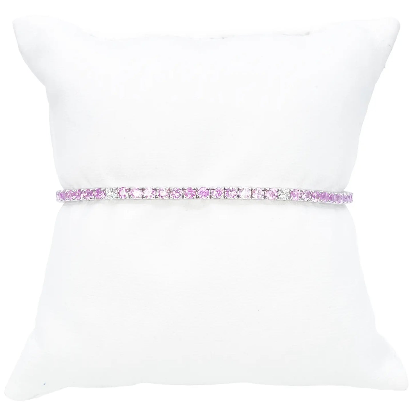 18ct White Gold Natural Round Pink Sapphire & Diamond Tennis Bracelet 4.35ct  Diamond Bracelets