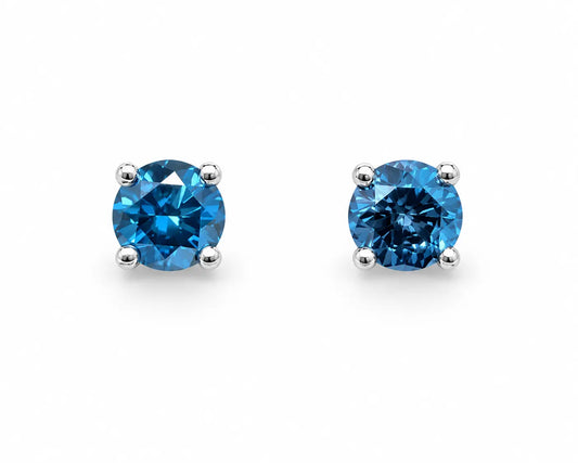 18ct White Gold Natural Teal Blue Diamond 4 Claw Ear Stud Earrings 1.60ct  Diamond earring