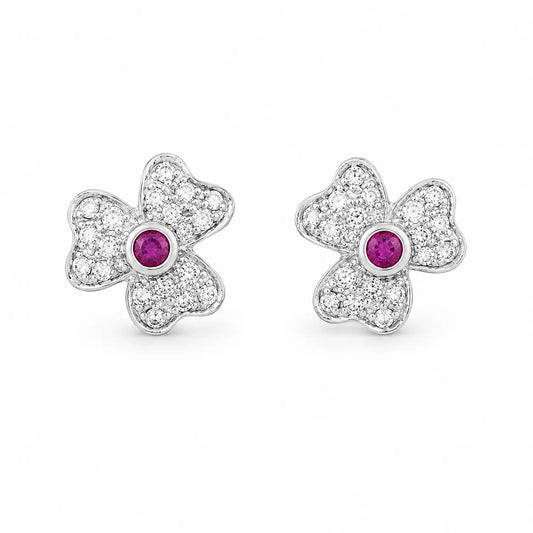 18ct White Gold Ruby & Diamond Earrings 0.20 cts Child friendly safe & secure  Diamond bracelet