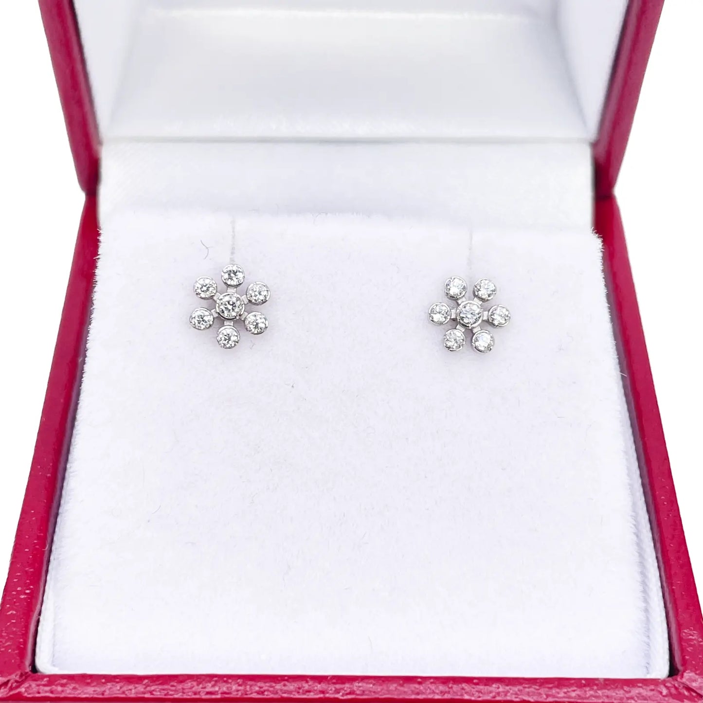 18ct White Gold Six Petal Flower Cubic Zirconia Bezel Children's Earrings 5.4mm Width 