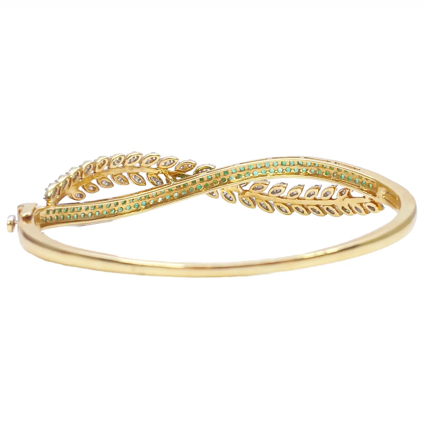 18ct Yellow Gold Diamond & Emerald Leaf Bangle Bracelet 2.17ct Diameter 2.2 Inch¬† Diamond Bracelets