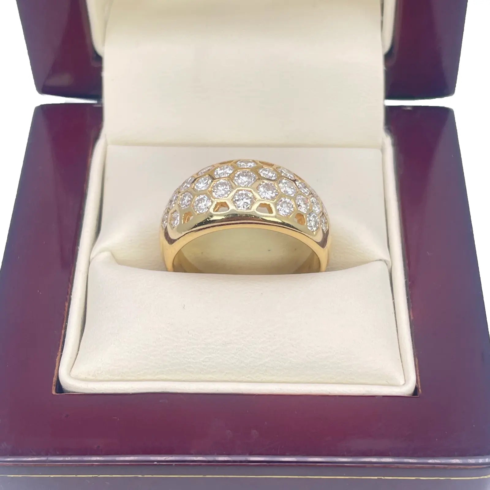 18ct Yellow Gold Honeycomb Design Diamond Ring Rubover Set 1.45ct  Diamond Ring