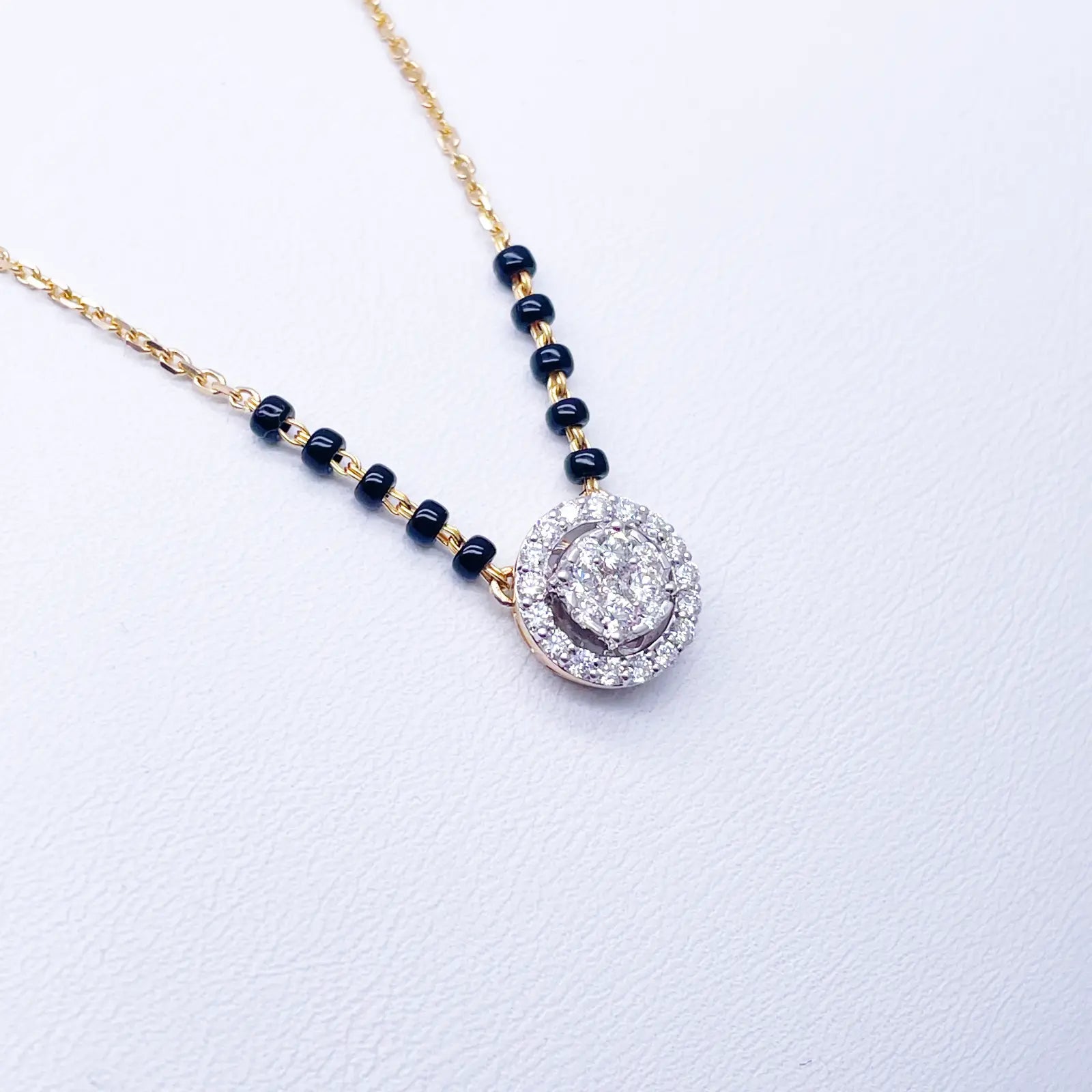 18ct Yellow Gold Natural Diamond Cushion Pendant Mangalsutra Necklace 0.45ct IGI  Mangalsutra Chains