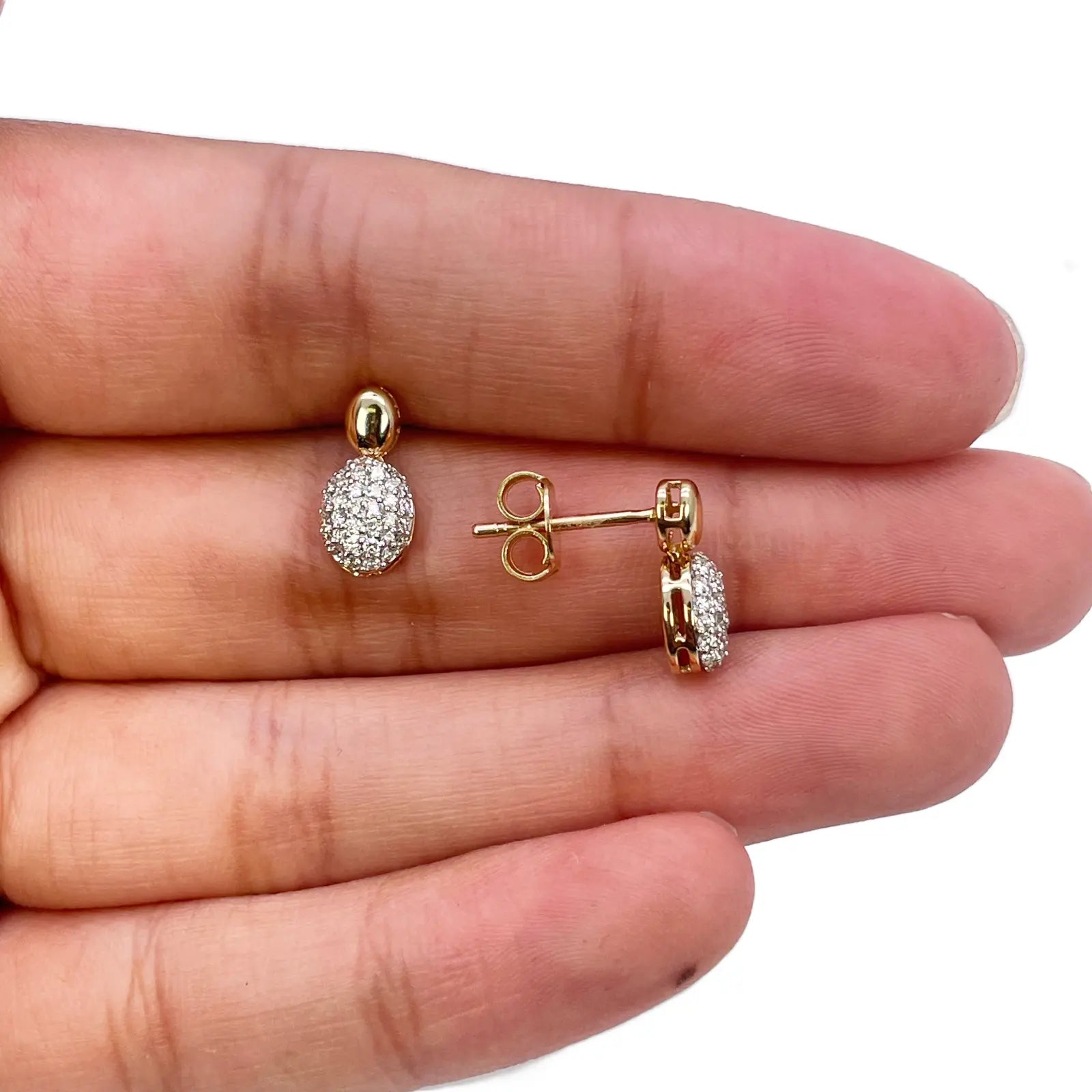 18ct Yellow Gold Natural Diamond Oval Drop/Dangle Stud Earrings 0.30ct 