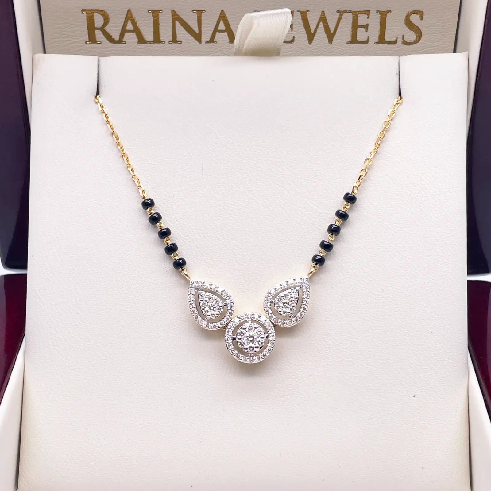 18ct Yellow Gold Natural Diamond Pear Round Halo Mangalsutra Necklace 0.58ct IGI Certified  Mangalsutra Chains