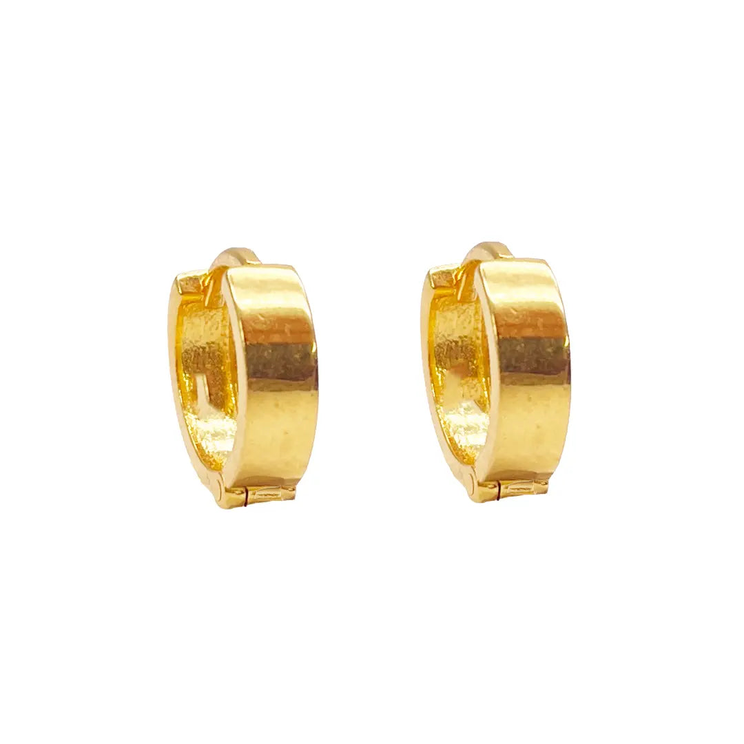 18ct Yellow Gold Pair Of High Polished Thick Hoop Huggie Earrings 8.5mm Diameter 