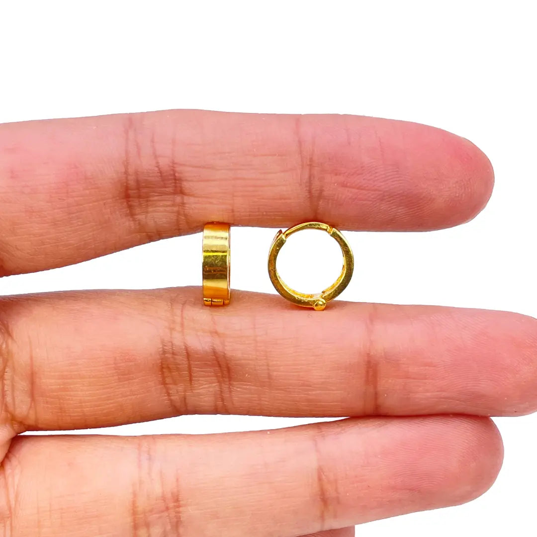 18ct Yellow Gold Pair Of High Polished Thick Hoop Huggie Earrings 8.5mm Diameter 