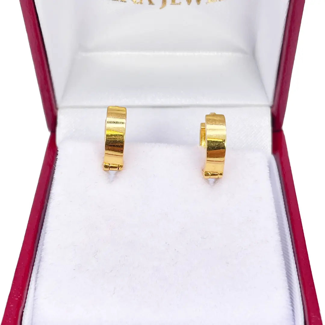 18ct Yellow Gold Pair Of High Polished Thick Hoop Huggie Earrings 8.5mm Diameter 