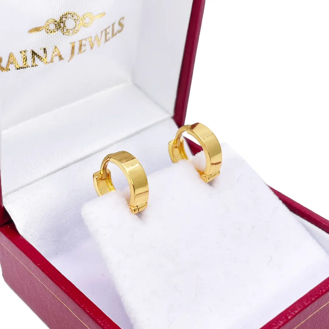 18ct Yellow Gold Pair Of High Polished Thick Hoop Huggie Earrings 8.5mm Diameter 