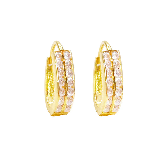 18ct Yellow Gold Pair Of Two Row Oval Hoop Huggie Earrings 5.3mm Diameter 